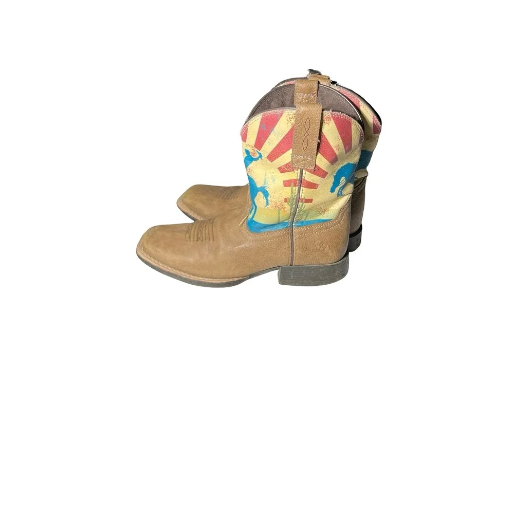 Ariat Kids Western Boots Tan Leather Desert Bronco Sun Square Toe  Sz 1.5